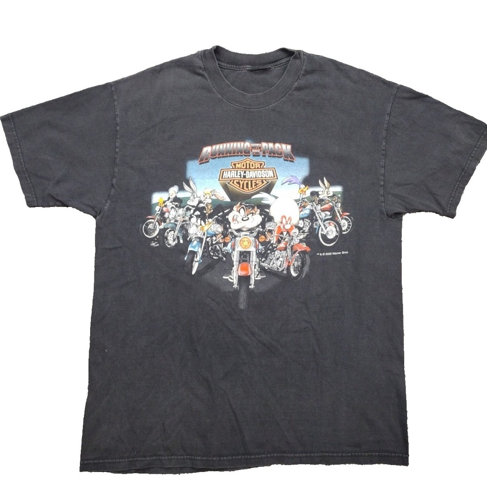 Vintage Harley Davidson Looney Tunes T-Shirt 2000 Running With The Pack Taz Bike